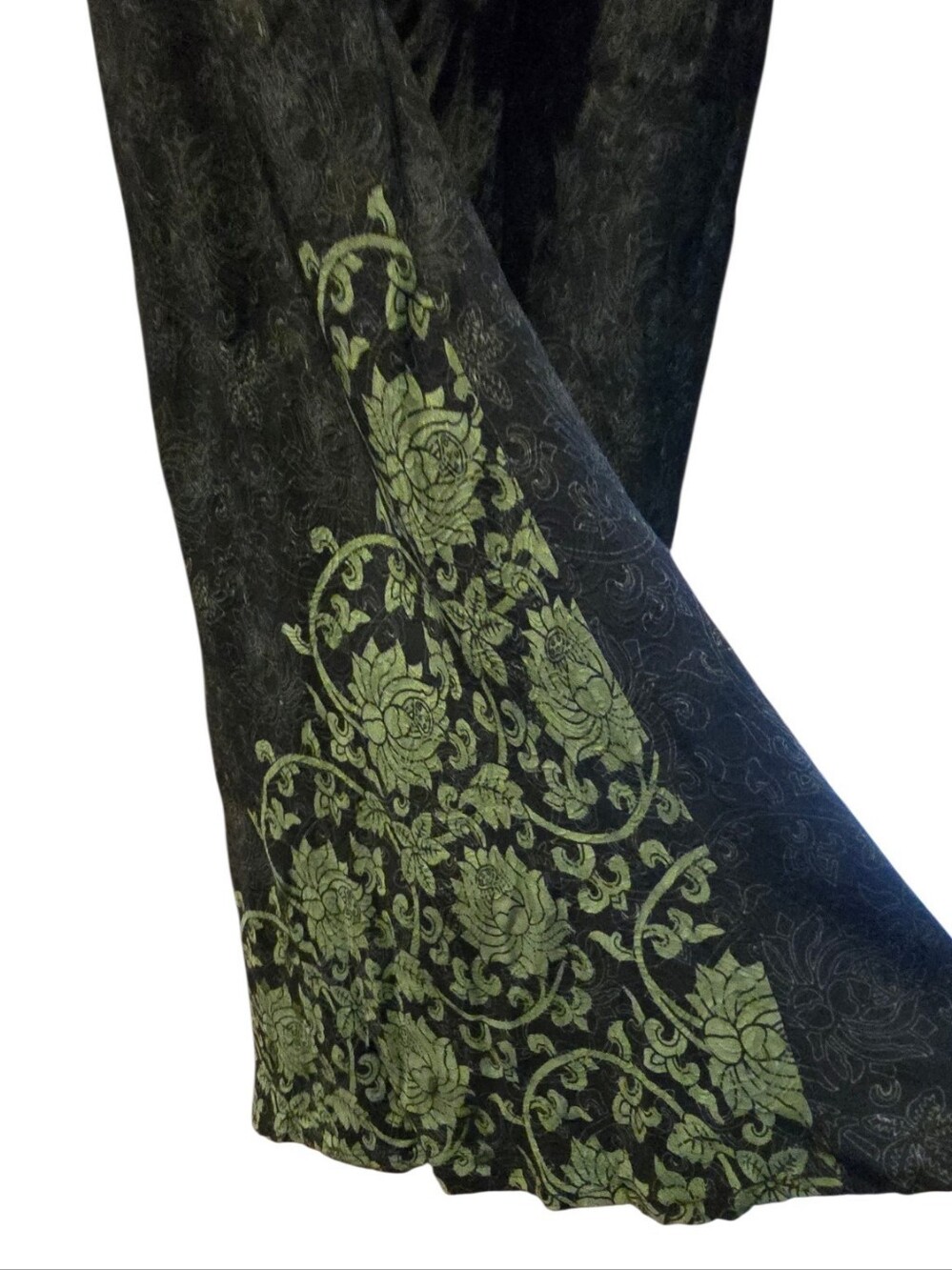 Vintage 90s Citron Santa Monica 100% Silk Floral Maxi Skirt Black Lime Green XL - Picture 3 of 14